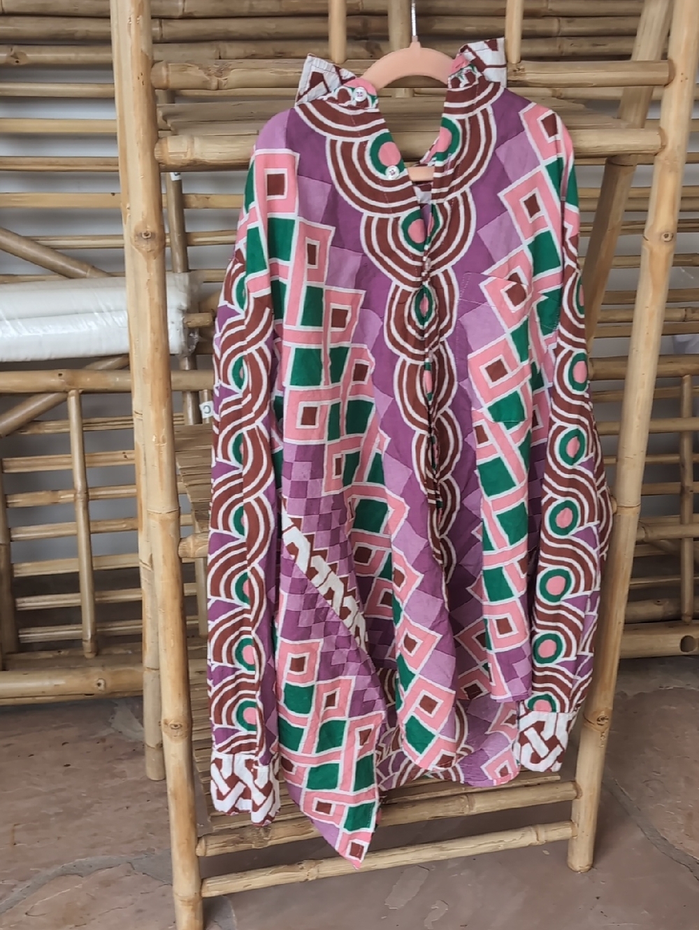 Mille Vibrant Geometric Printed Tunic — Pink, Green & Brown 100% Cotton